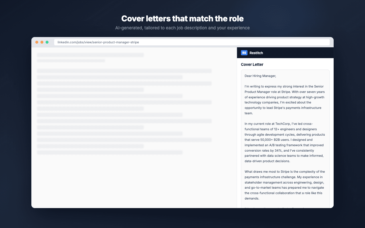 Restitch cover letter generation